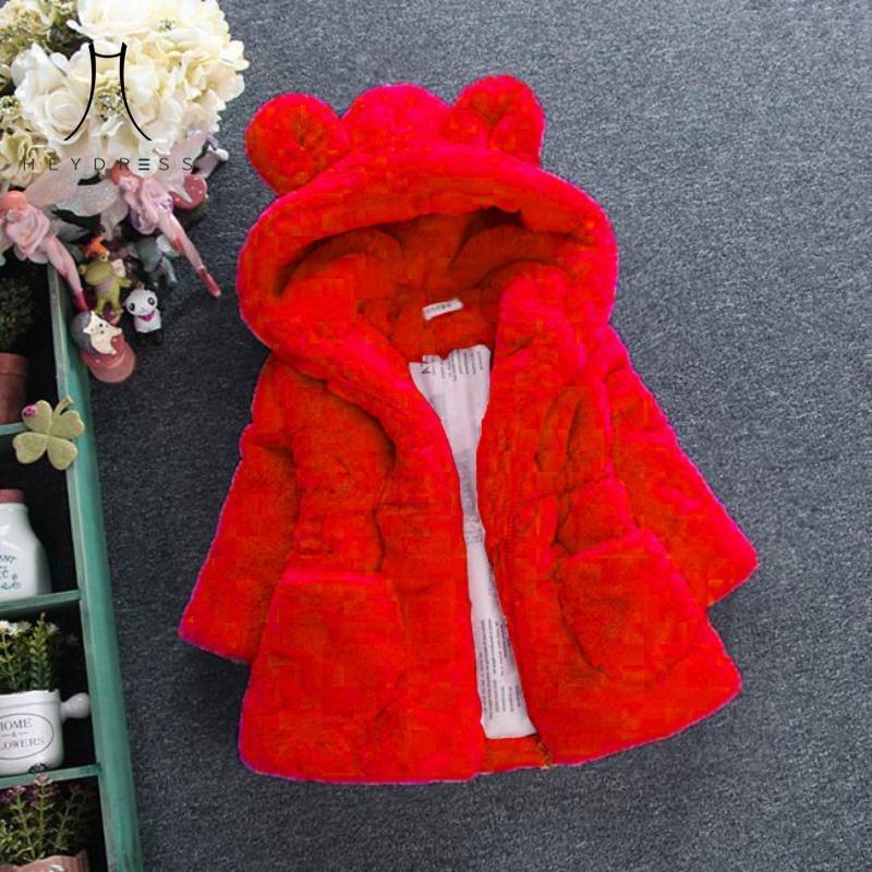 2023 kinder Kleidung Herbst Winter Neue Mädchen Kinder Imitation Pelz Baumwolle gefütterte Jacke Ohren Verdickte Jacke Winter Mode Warme mantel 100 rot von Joom DACH