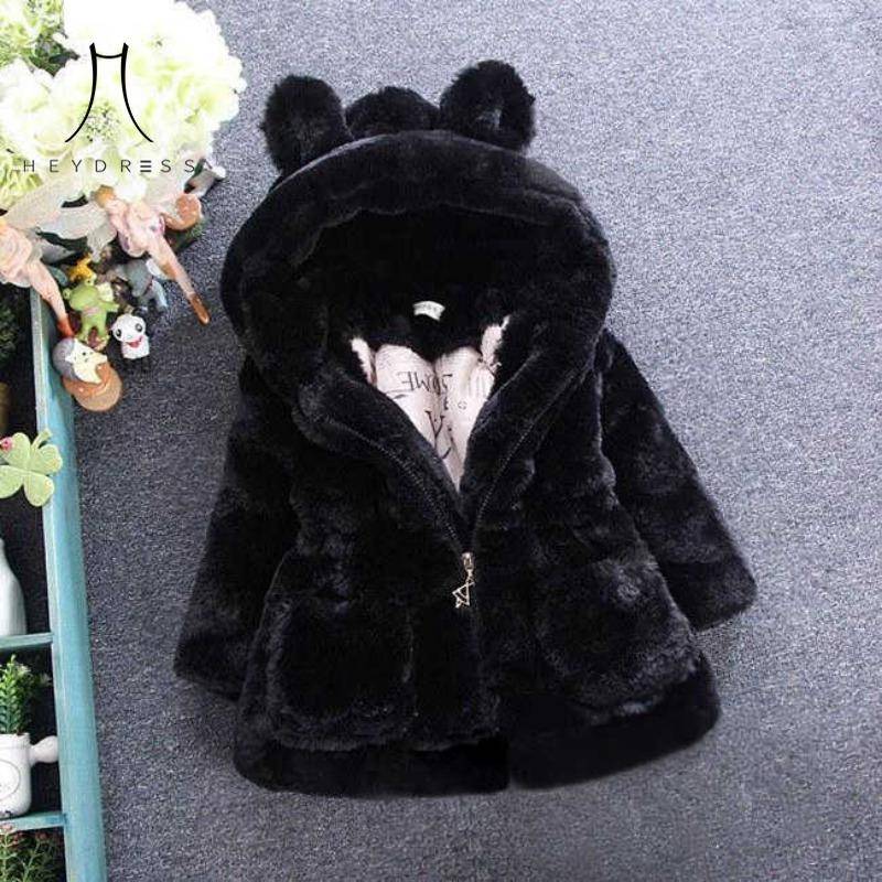 2023 kinder Kleidung Herbst Winter Neue Mädchen Kinder Imitation Pelz Baumwolle gefütterte Jacke Ohren Verdickte Jacke Winter Mode Warme mantel 140 schwarz von Joom DACH