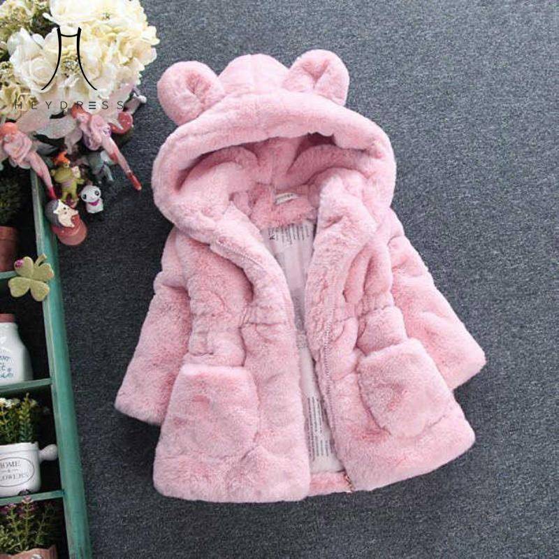 2023 kinder Kleidung Herbst Winter Neue Mädchen Kinder Imitation Pelz Baumwolle gefütterte Jacke Ohren Verdickte Jacke Winter Mode Warme mantel 90 rosa von Joom DACH