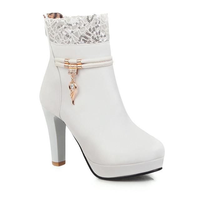 2023 mode High Heels Frau Booties Spitze Design Prinzessin Plattform Party Hochzeit Frauen Schuhe Weiß Schwarz Stiefeletten Winter 41 von Joom DACH