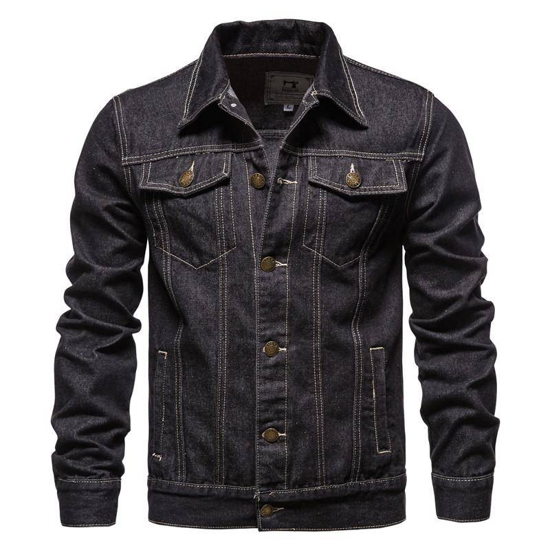 2023 neue Frühling Herbst Einfache Neue Männer Denim Jacken Lässige Mode Schlank Passt Jean Denim Jacke Patchwork Zipper Herren Kleidung 3XL schwarz von Joom DACH