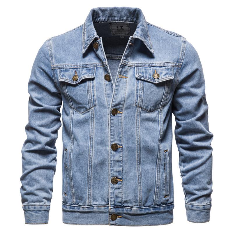 2023 neue Frühling Herbst Einfache Neue Männer Denim Jacken Lässige Mode Schlank Passt Jean Denim Jacke Patchwork Zipper Herren Kleidung 4XL blau von Joom DACH
