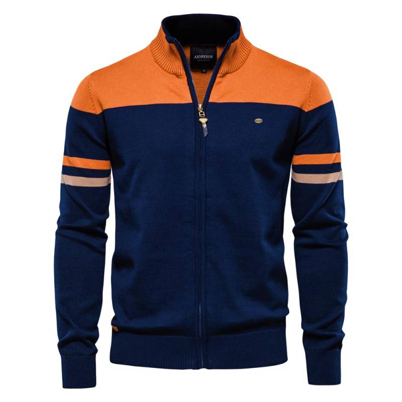 2023 neue Herbst und Winter 100% Baumwolle Herren Zipper Strickjacke Casual Patchwork Mode Jugend Gestrickte Pullover für Männer XXL 95-105 kg orange von Joom DACH