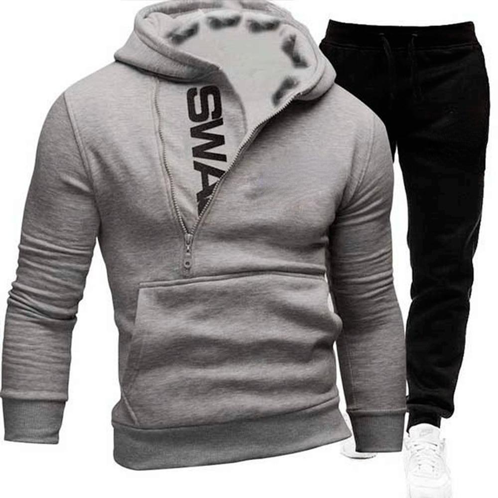 2023 warme Männer Winter Casual Hoodies Anzug Halb Zipper Tasche Sport Outfit Brief Gedruckt Komfortable Soft Slim Set 3XL von Joom DACH