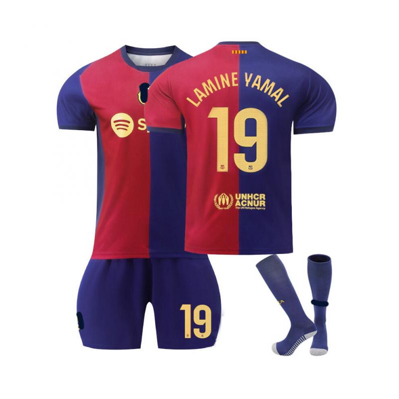 2024-25 Barça Heim #19 Lamine Yamal Fußballtrikot Set Fußballsets T-Shirt Für Kinder Erwachsene mit Socken 120cm von Joom DACH