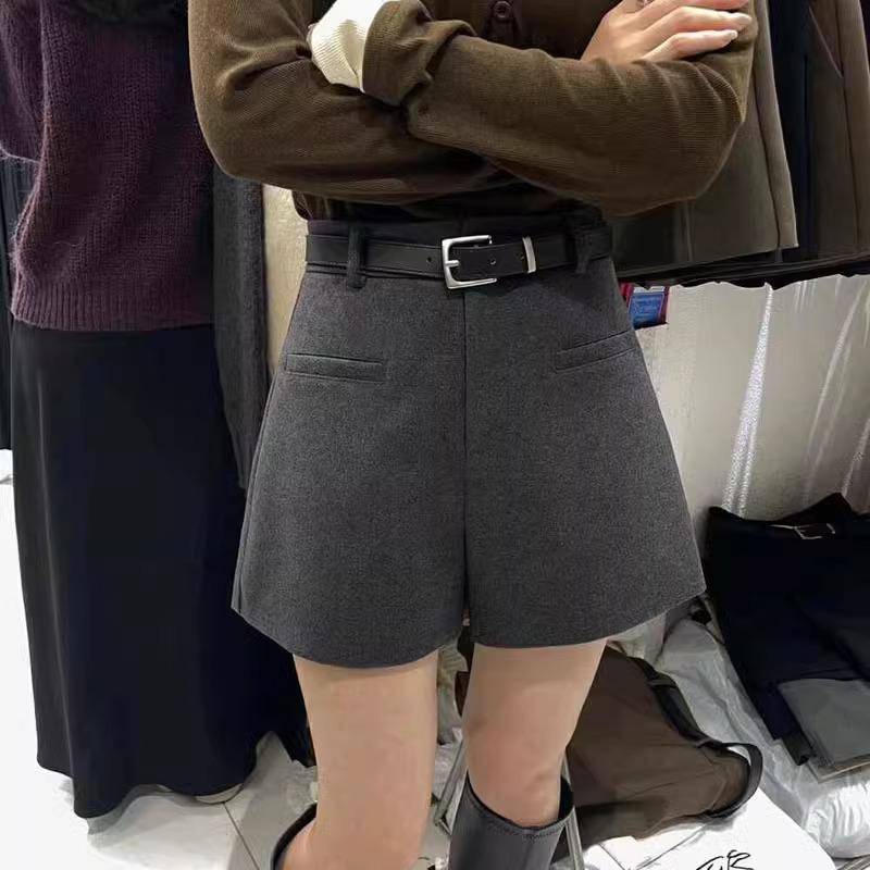 2024 Herbst/Winter Petite Damen Graue Wollene High-Waist A-Linien Shorts: Vielseitiges, schlankes, weitbeiniges Design M graue von Joom DACH
