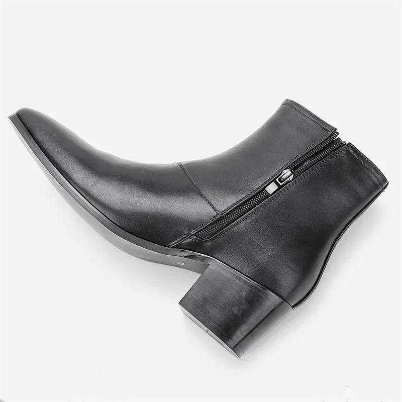 2024 Chelsea Stiefeletten Herren High Heels Stiefel Marke Leder Stiefeletten Bequeme Party/Hochzeit schuhe für Männer Aufzug 2024 44 schwarz von Joom DACH
