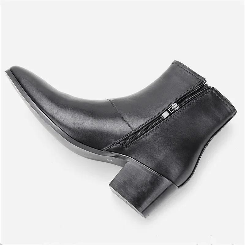 2024 Chelsea Stiefeletten Herren High Heels Stiefel Marke Leder Stiefeletten Bequeme Party/Hochzeit schuhe für Männer Aufzug 2024 45 von Joom DACH