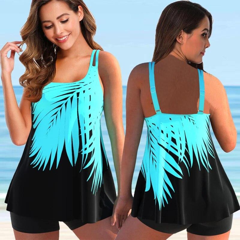 2024 Damen-Bademode, Tankini, 2-teilig, großer Badeanzug, 2-teilig, bedruckter Bikini, große Brüste, Obst, gepolsterte Badeanzüge, Sport 5XL schwarz/blau von Joom DACH