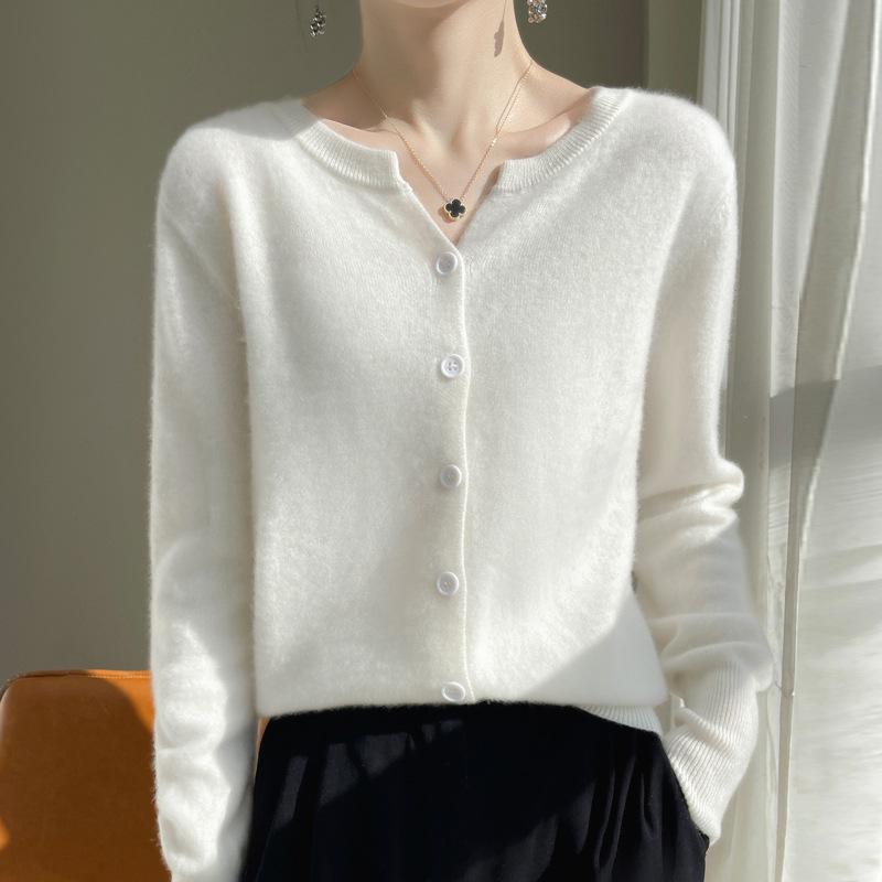 2024 Damen-Cardigan aus Kaschmir mit V-Ausschnitt: Vielseitiger Langarmpullover für Frühling und Herbst L von Joom DACH