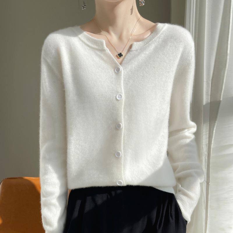 2024 Damen-Cardigan aus Kaschmir mit V-Ausschnitt: Vielseitiger Langarmpullover für Frühling und Herbst L von Joom DACH