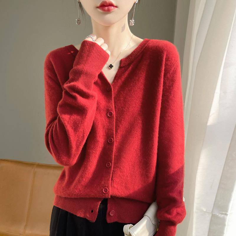 2024 Damen-Cardigan aus Kaschmir mit V-Ausschnitt: Vielseitiger Langarmpullover für Frühling und Herbst XL von Joom DACH