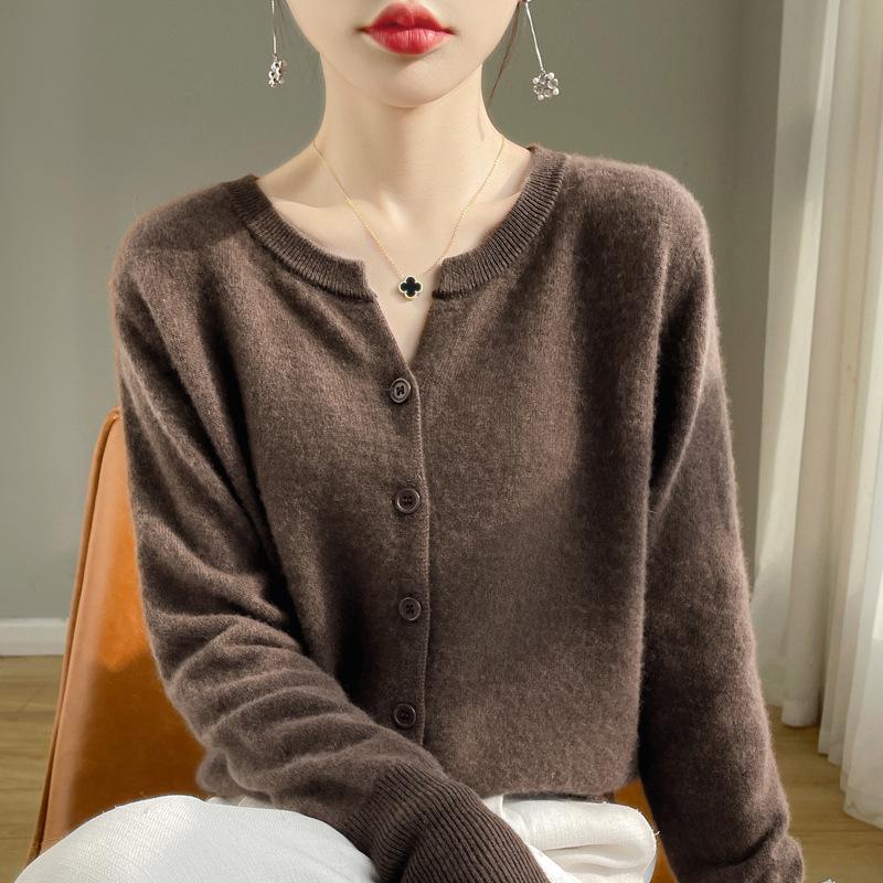 2024 Damen-Cardigan aus Kaschmir mit V-Ausschnitt: Vielseitiger Langarmpullover für Frühling und Herbst XL von Joom DACH