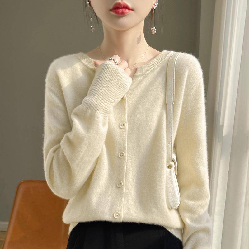 2024 Damen-Cardigan aus Kaschmir mit V-Ausschnitt: Vielseitiger Langarmpullover für Frühling und Herbst XXL von Joom DACH