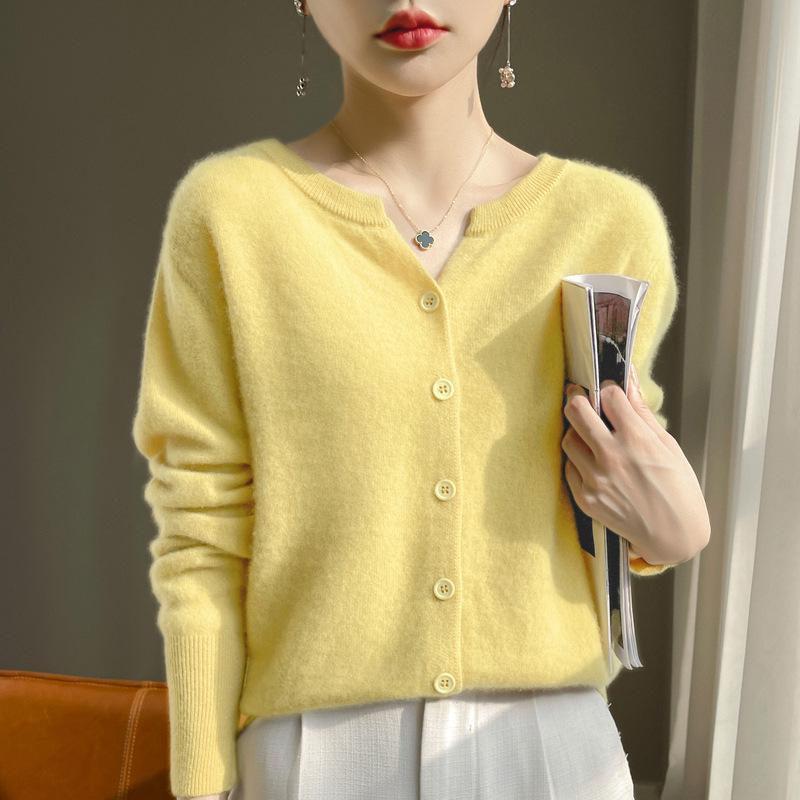 2024 Damen-Cardigan aus Kaschmir mit V-Ausschnitt: Vielseitiger Langarmpullover für Frühling und Herbst XXL von Joom DACH