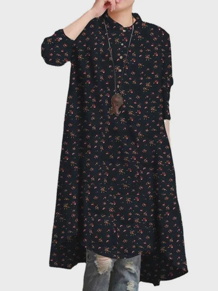 2024 Damen Retro Floral Langarm Lockeres Hemd 4XL navy blau von Joom DACH