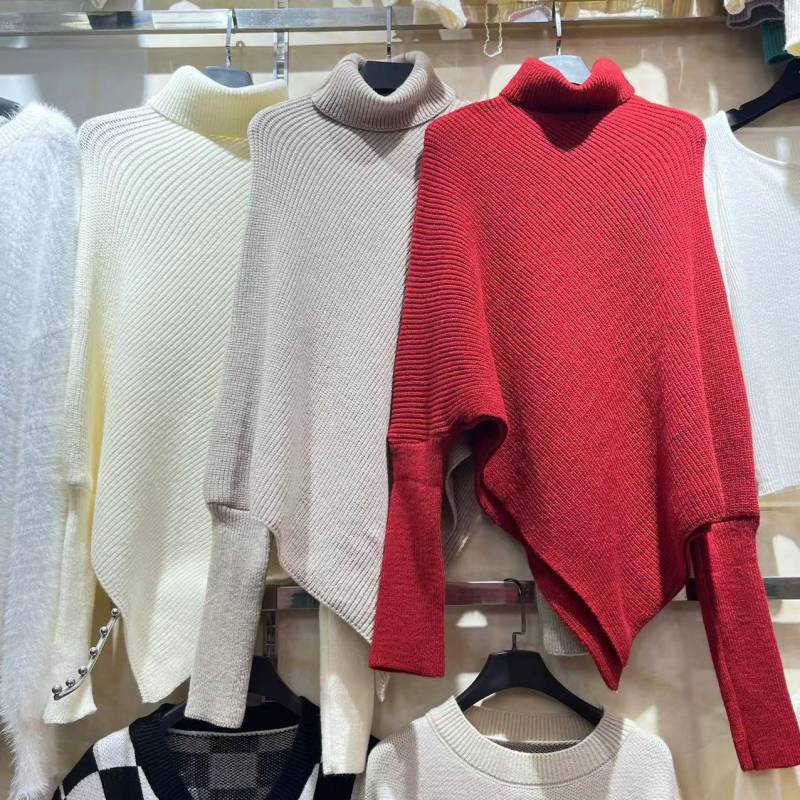 2024 Damen Rollkragen Strickpullover mit unregelmäßigem Saum - Weich, locker und stilvoll One Size khaki von Joom DACH