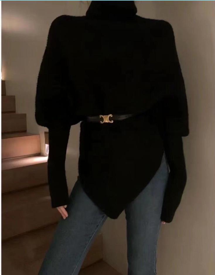 2024 Damen Rollkragen Strickpullover mit unregelmäßigem Saum - Weich, locker und stilvoll One Size schwarz von Joom DACH