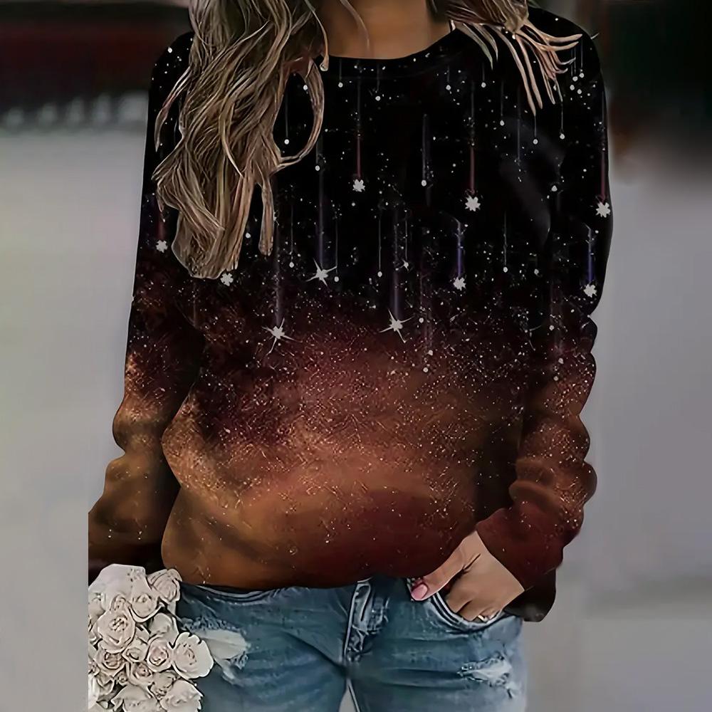 2024 Damen Rundhals Langarm T-Shirt Tops Modische Farbverlauf 3D Sternenlicht bedruckte Tops Winter Herbst Sweatshirts XL 2024 Damen Rundhals Langarm T-Shirt Tops Modische Farbverlauf 3D Sternenlicht bedruckte Tops Winter Herbst Sweatshirts XL von Joom DACH