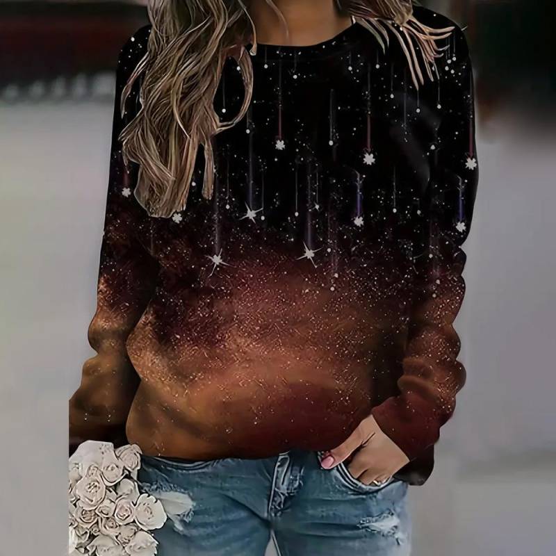 2024 Damen Rundhals Langarm T-Shirt Tops Modische Farbverlauf 3D Sternenlicht bedruckte Tops Winter Herbst Sweatshirts XL 2024 Damen Rundhals Langarm T-Shirt Tops Modische Farbverlauf 3D Sternenlicht bedruckte Tops Winter Herbst Sweatshirts XL von Joom DACH
