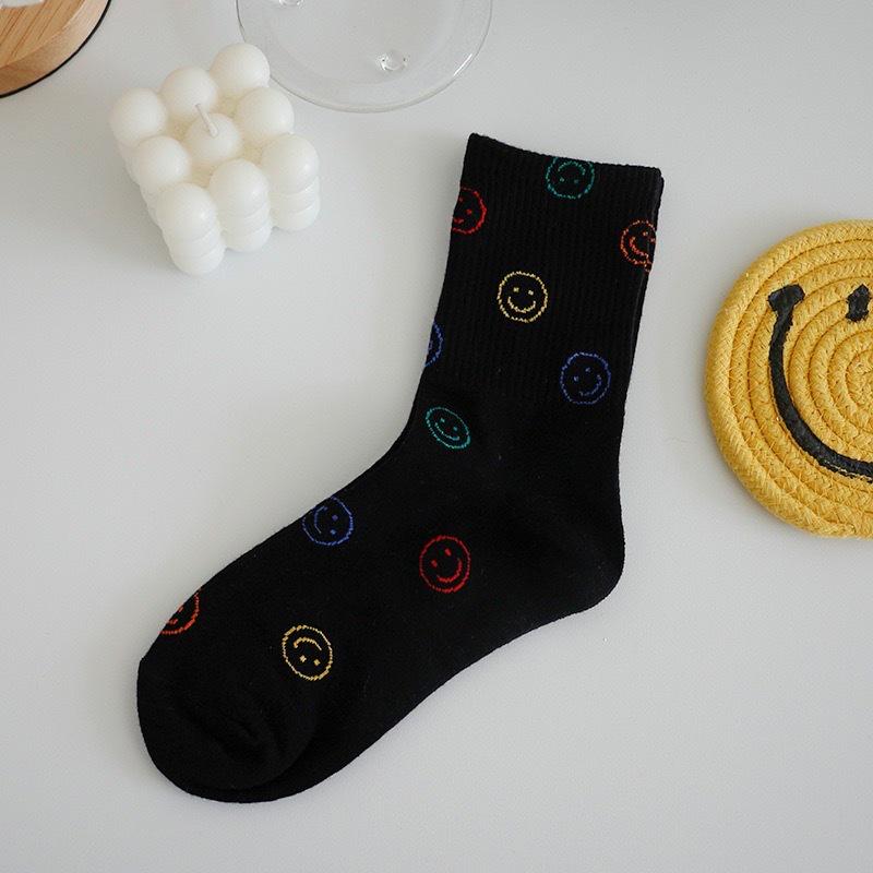 „2024 Damen Smiley Face Mid-Tube Socken – Trendiger Cartoon-Style für Frühling & Herbst“ One Size von Joom DACH