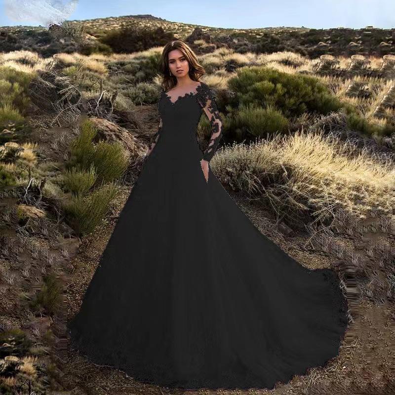 2024 Damen Spitzenhochzeitskleid mit floraler Schleppe und elegantem Swing-Abendkleid S von Joom DACH