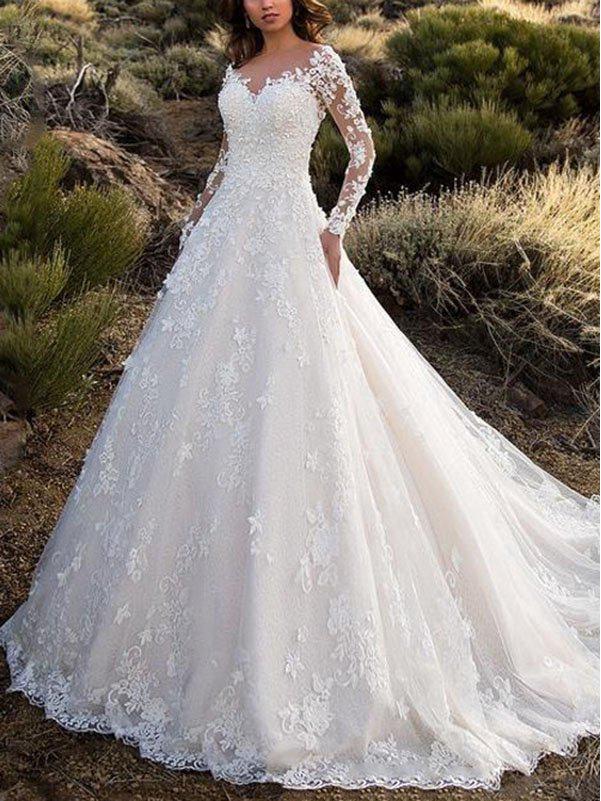 2024 Damen Spitzenhochzeitskleid mit floraler Schleppe und elegantem Swing-Abendkleid XL von Joom DACH