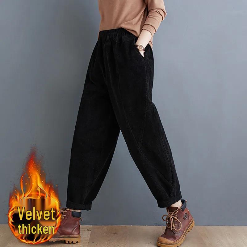 2024 Damen Übergröße Cord Haremshose - Lila, Verdickter Samt, Elastischer Bund, für Frühling, Herbst, Winter. 4XL von Joom DACH