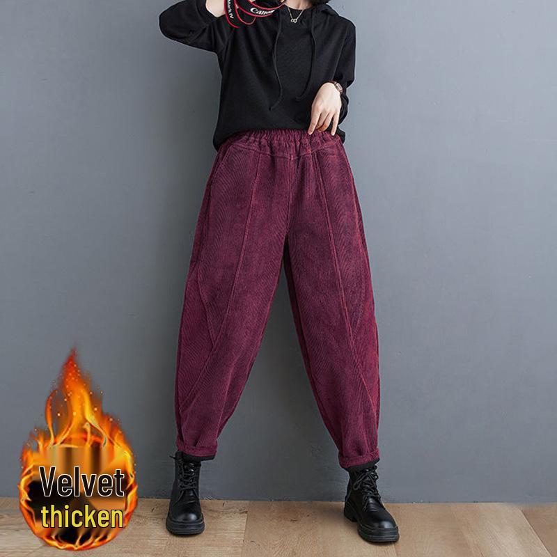 2024 Damen Übergröße Cord Haremshose - Lila, Verdickter Samt, Elastischer Bund, für Frühling, Herbst, Winter. 4XL von Joom DACH