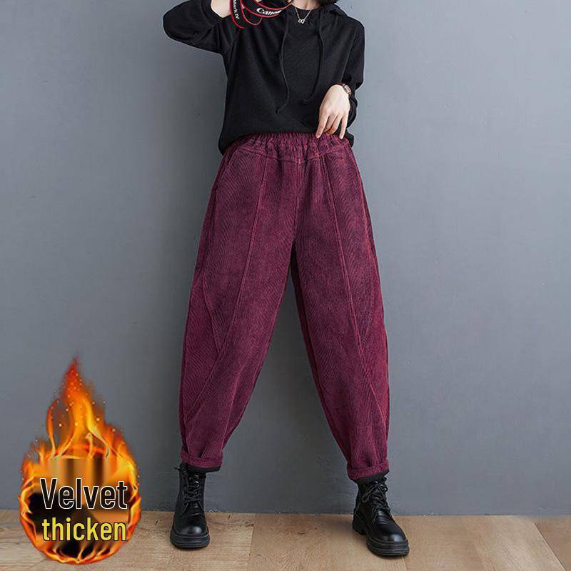 2024 Damen Übergröße Cord Haremshose - Lila, Verdickter Samt, Elastischer Bund, für Frühling, Herbst, Winter. 4XL von Joom DACH