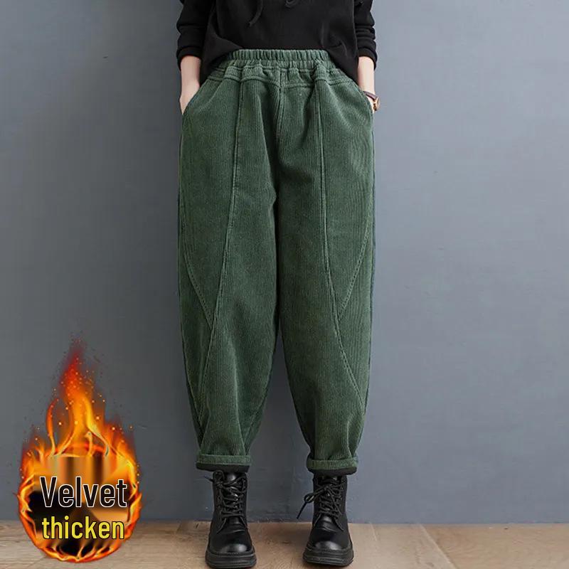 2024 Damen Übergröße Cord Haremshose - Lila, Verdickter Samt, Elastischer Bund, für Frühling, Herbst, Winter. M von Joom DACH