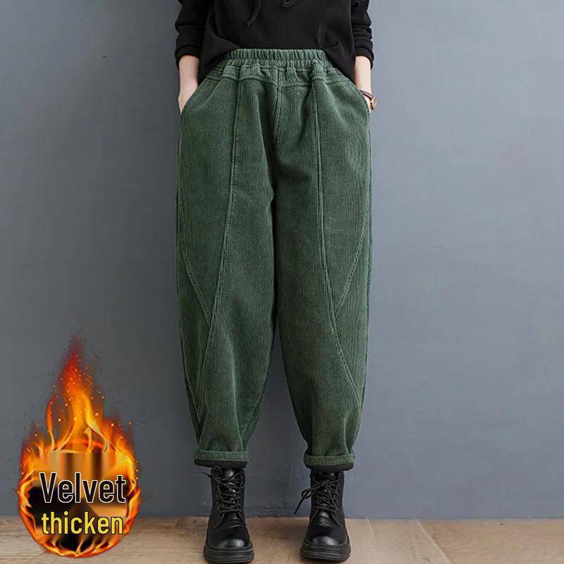 2024 Damen Übergröße Cord Haremshose - Lila, Verdickter Samt, Elastischer Bund, für Frühling, Herbst, Winter. M von Joom DACH