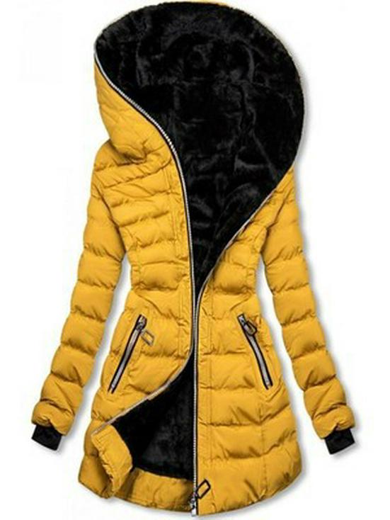 2024 Damen Winter Kapuzenmantel aus schwarzer Baumwolle mit Plus-Samtfutter, mittellang 3XL gelb von Joom DACH
