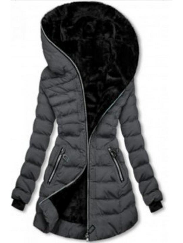 2024 Damen Winter Kapuzenmantel aus schwarzer Baumwolle mit Plus-Samtfutter, mittellang XL graue 2024 Damen Winter Kapuzenmantel aus schwarzer Baumwolle mit Plus-Samtfutter, mittellang XL graue von Joom DACH