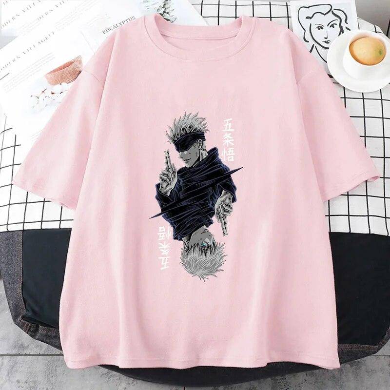 2024 Fashion Jujutsu Kaisen Satoru Gojo Anime Bedrucktes Damen-T-Shirt mit O-Ausschnitt und kurzen Ärmeln, kurzärmelig, Sommertop XS rosa 2024 Fashion Jujutsu Kaisen Satoru Gojo Anime Bedrucktes Damen-T-Shirt mit O-Ausschnitt und kurzen Ärmeln, kurzärmelig, Sommertop XS rosa von Joom DACH