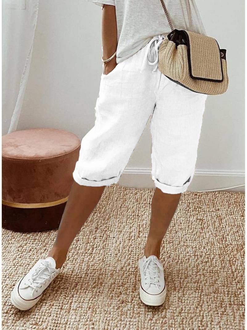 2024 Freizeithosen und Shorts aus Baumwollleinen mit elastischer Tasche für Damen XL weiß 2024 Freizeithosen und Shorts aus Baumwollleinen mit elastischer Tasche für Damen XL weiß von Joom DACH