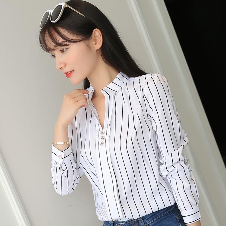 2024 Frühling/Herbst Casual Striped Loose Stehkragen Weiß Langarm Damen Pullover Shirt M von Joom DACH