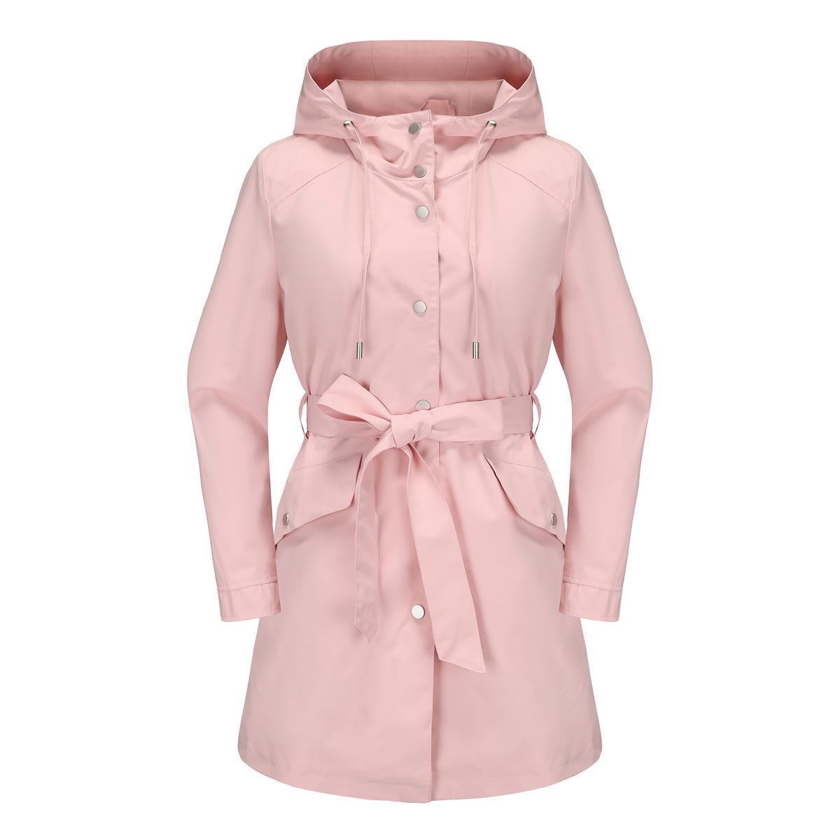 2024 Frühling/Herbst Damen Kapuzen-Trenchcoat mit Gürtel, wasserabweisend – Dünn, lässig, lockere Passform XXL rosa von Joom DACH