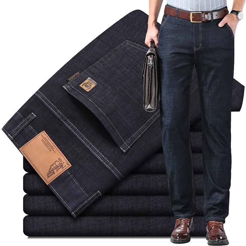 2024 Frühling Sommer Marke Herren Fit Gerade Leichte Baumwolle Stretch Denim Business Casual Hohe Taille Dünne Hellgraue Jeans 36 schwarz von Joom DACH