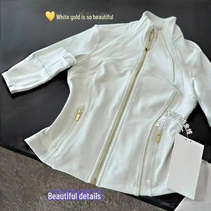 2024 Gold Zipper Damen Outdoor Yoga Jacke mit Stehkragen XL von Joom DACH