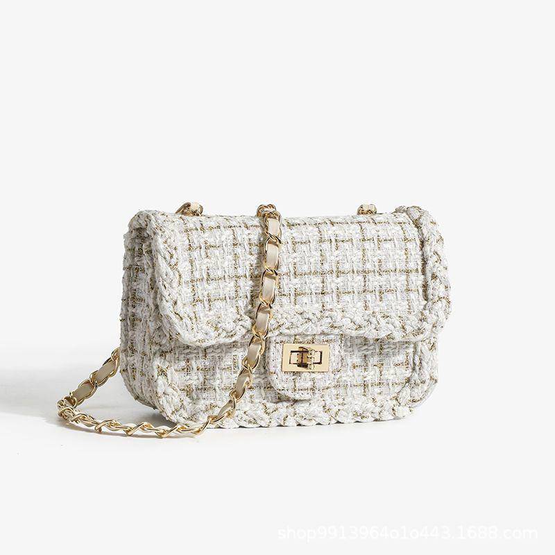 2024 H/W Damen Tweed Kette Unterarm Schultertasche - High-End Kleine Quadratische Umhängetasche weiß von Joom DACH