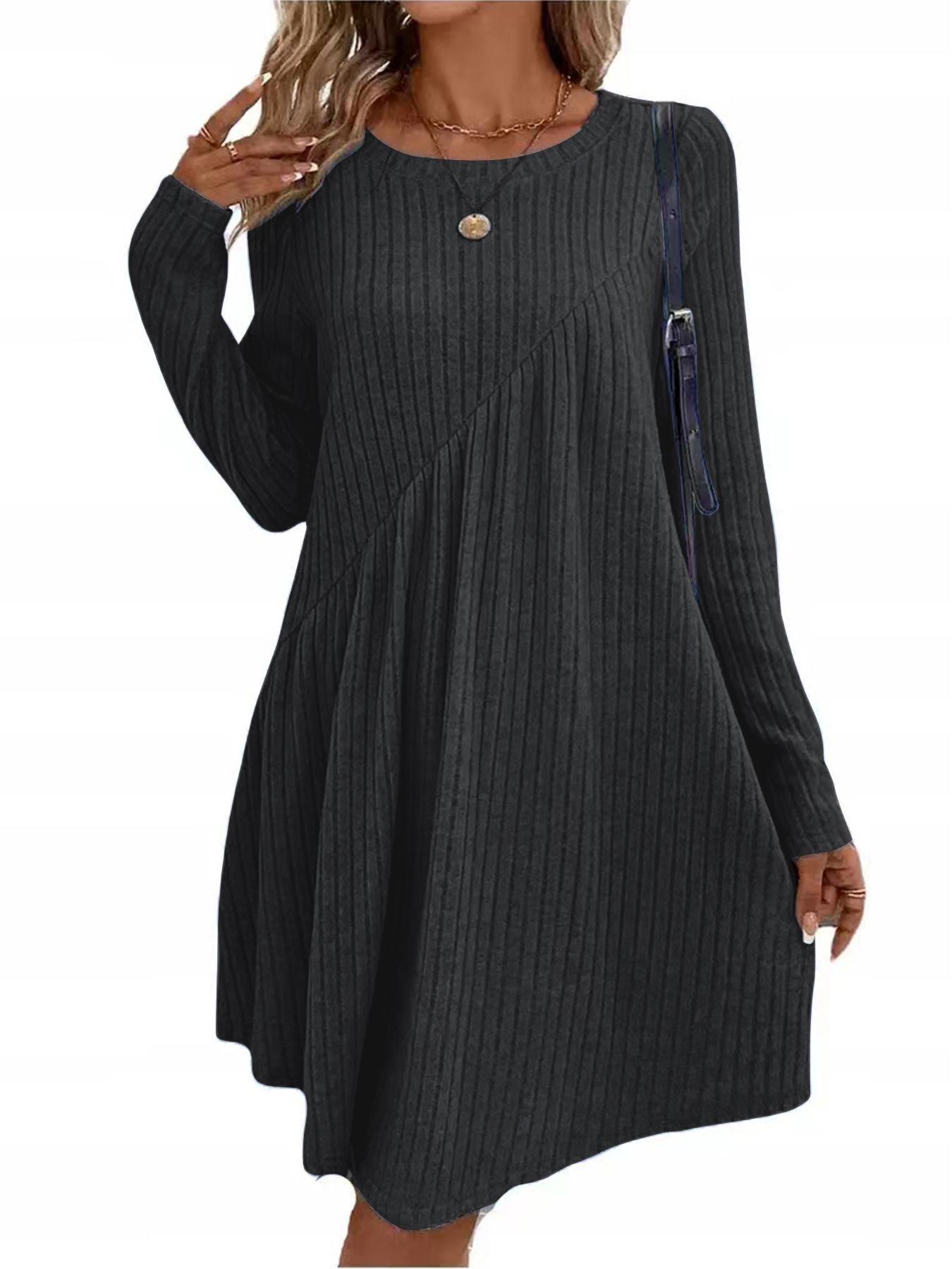 2024 Herbst/Winter Bohemian Unregelmäßigen Streifen Einfarbig Kleid für Frauen M schwarz von Joom DACH