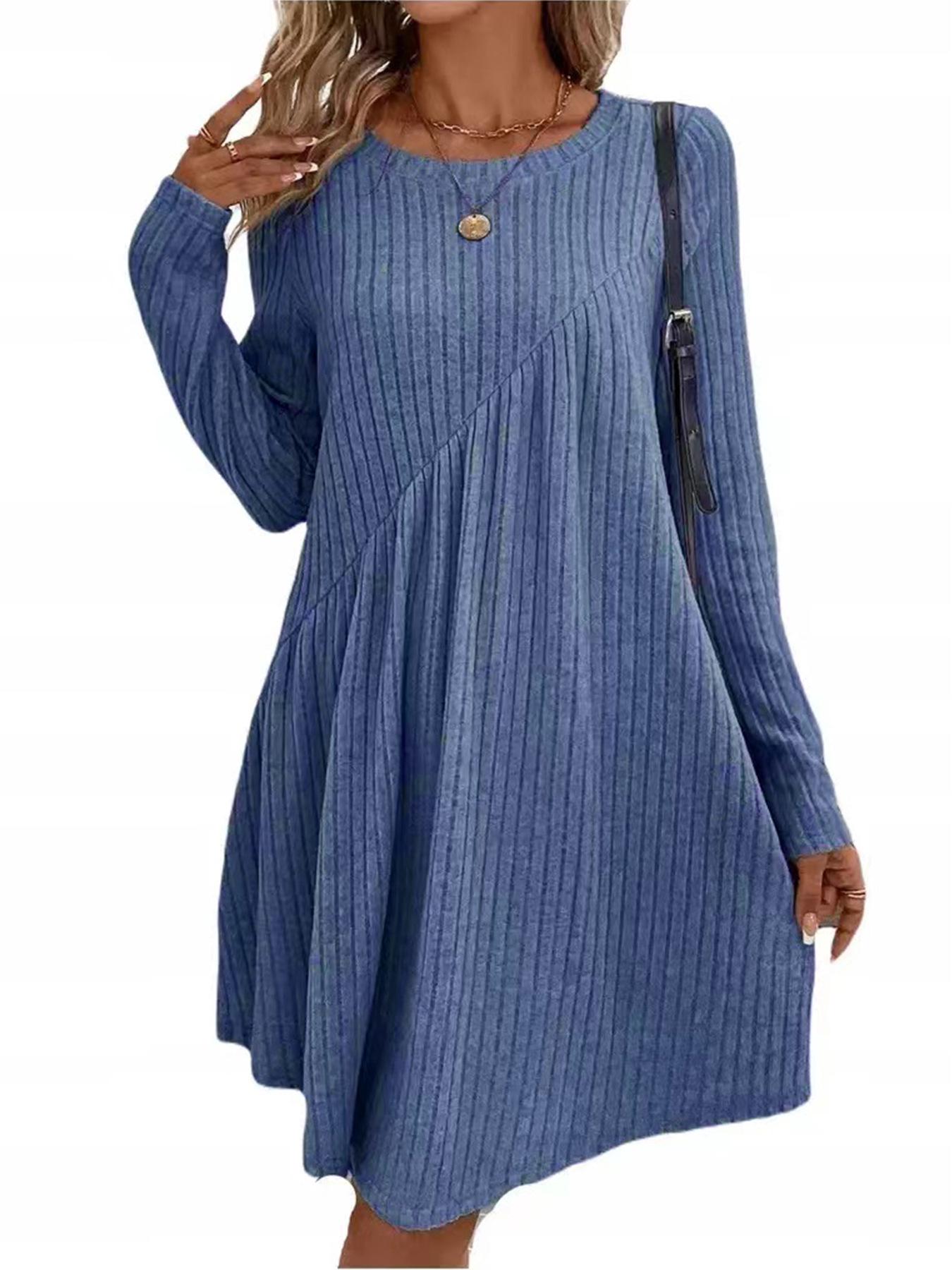 2024 Herbst/Winter Bohemian Unregelmäßigen Streifen Einfarbig Kleid für Frauen XXXL königsblau von Joom DACH