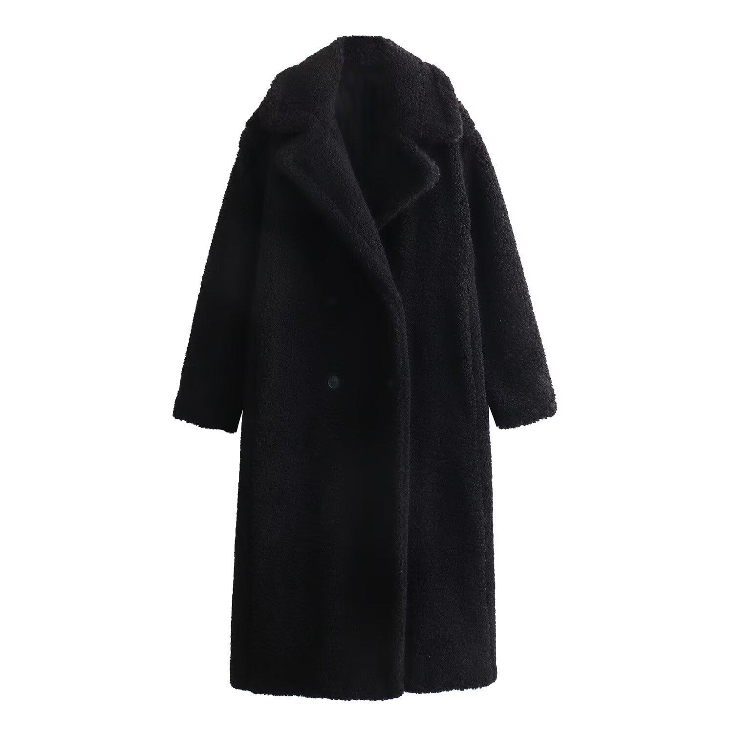 2024 Herbst/Winter Damen Europäisch-Amerikanischer Stil Vielseitiger Lammwolle Revers Fleece Langer Mantel Large von Joom DACH