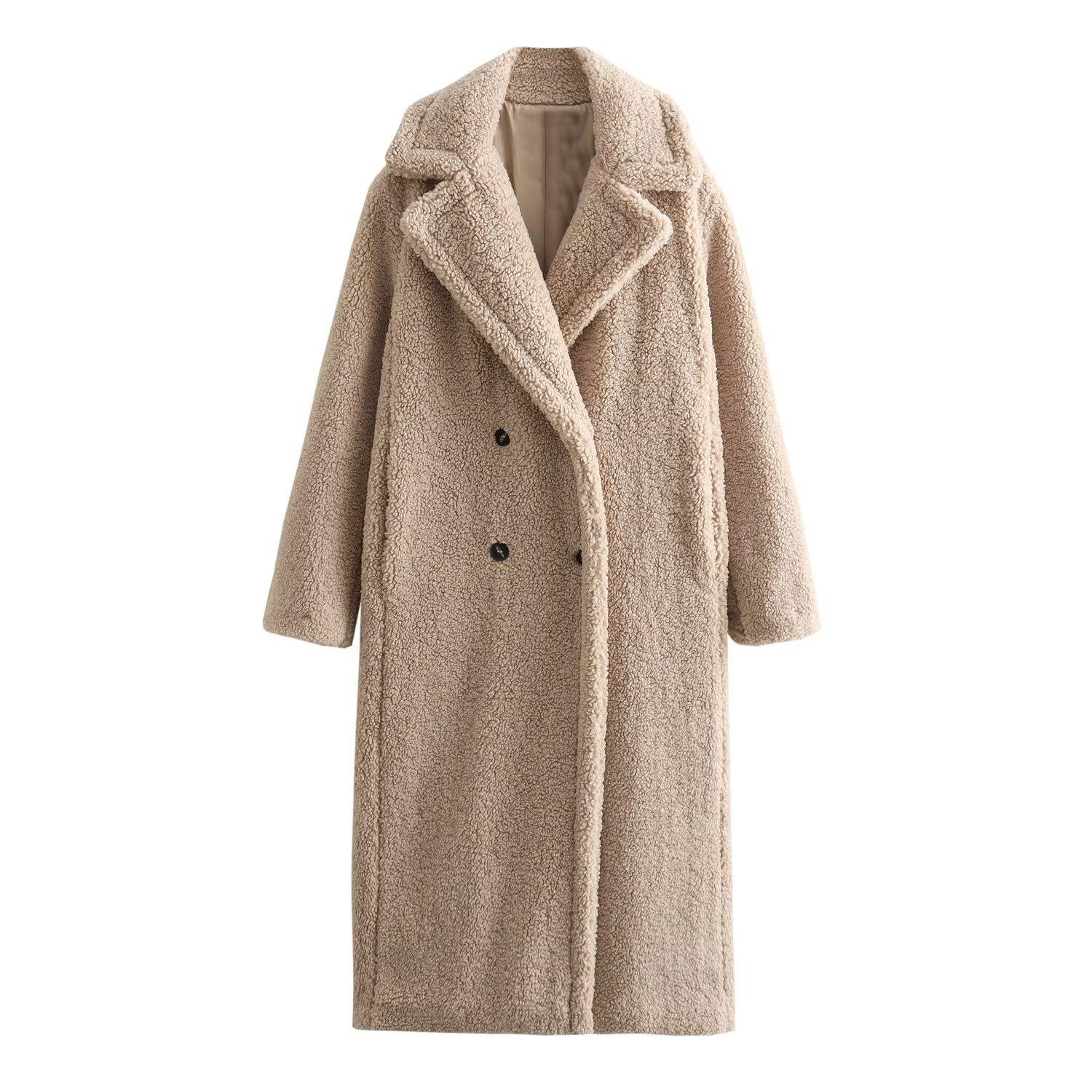 2024 Herbst/Winter Damen Europäisch-Amerikanischer Stil Vielseitiger Lammwolle Revers Fleece Langer Mantel Small von Joom DACH
