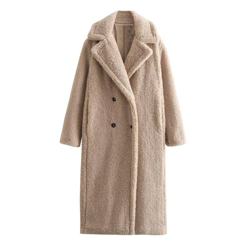 2024 Herbst/Winter Damen Europäisch-Amerikanischer Stil Vielseitiger Lammwolle Revers Fleece Langer Mantel Small von Joom DACH