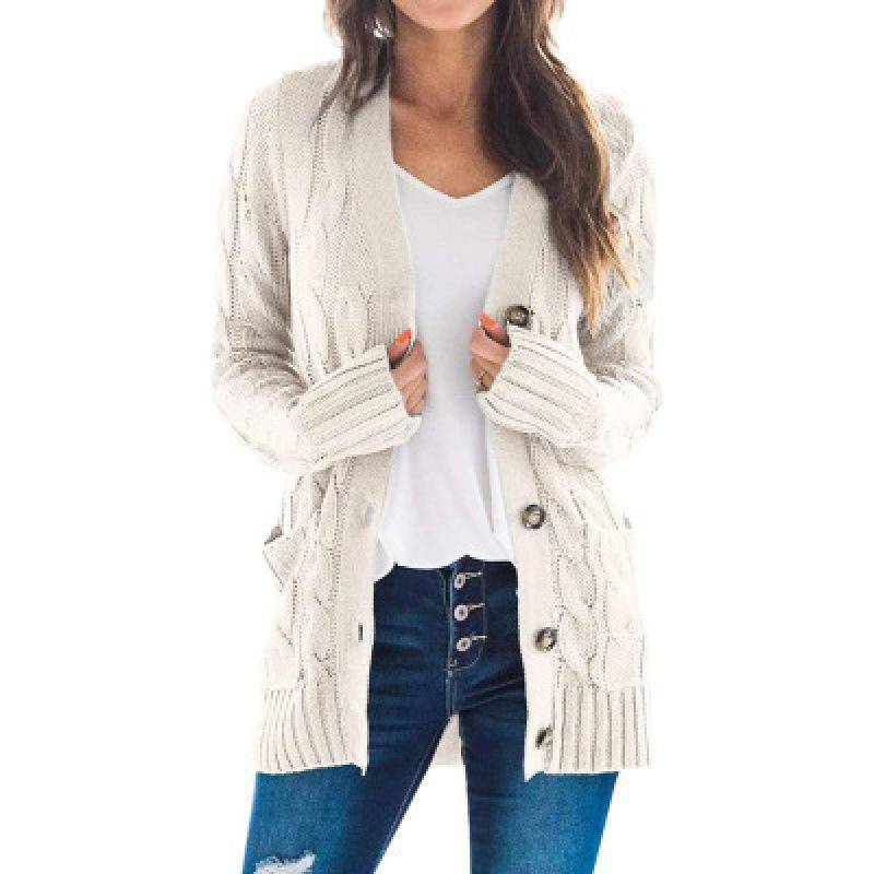 2024 Herbst/Winter Damen Europäischer und Amerikanischer Casual Cardigan Twist Button Solid Sweater XL grauweiß von Joom DACH
