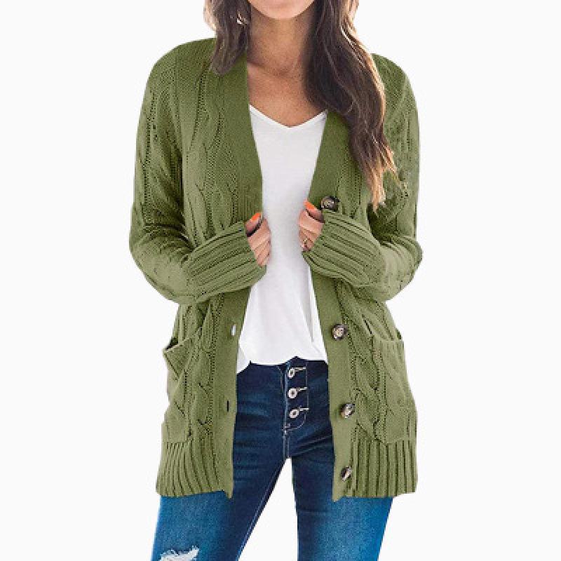 2024 Herbst/Winter Damen Europäischer und Amerikanischer Casual Cardigan Twist Button Solid Sweater XXXL armee grüne 2024 Herbst/Winter Damen Europäischer und Amerikanischer Casual Cardigan Twist Button Solid Sweater XXXL armee grüne von Joom DACH