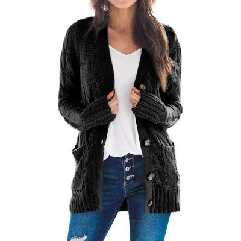 2024 Herbst/Winter Damen Europäischer und Amerikanischer Casual Cardigan Twist Button Solid Sweater XXXL schwarz 2024 Herbst/Winter Damen Europäischer und Amerikanischer Casual Cardigan Twist Button Solid Sweater XXXL schwarz von Joom DACH