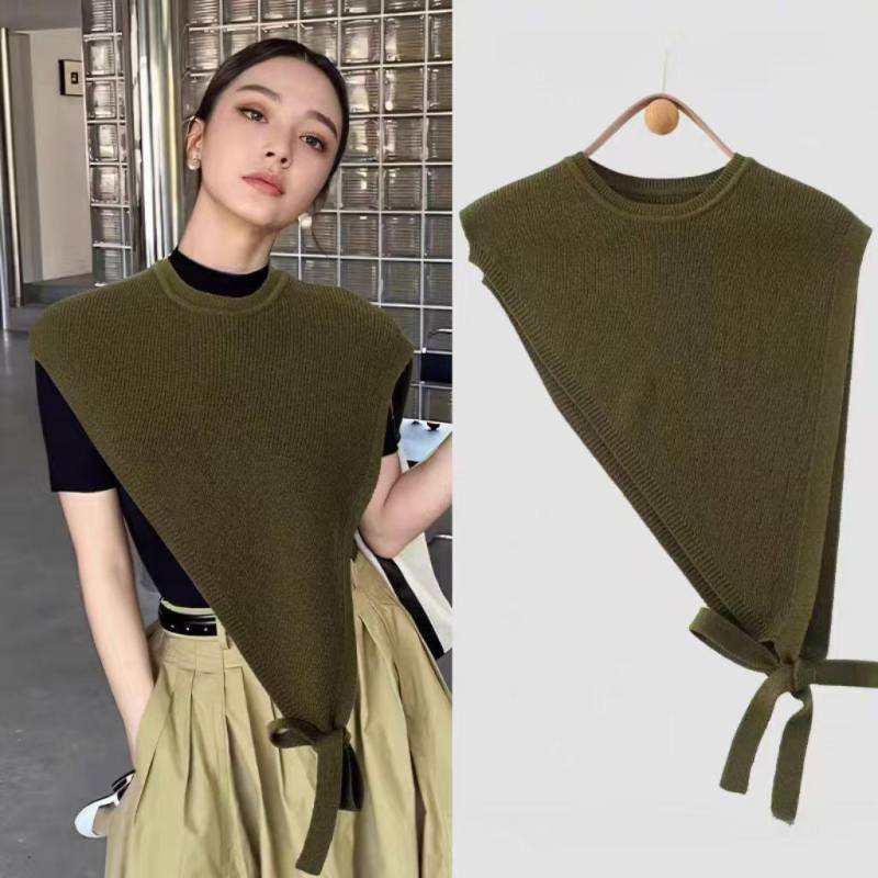 2024 Herbst/Winter Damen Retro High-End Schräge Schulter Gestrickter Dreieckiger Schal Weste grün von Joom DACH